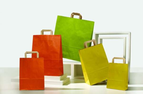 Shopper in carta sealing avana colorata maniglia piatta 45x15x49